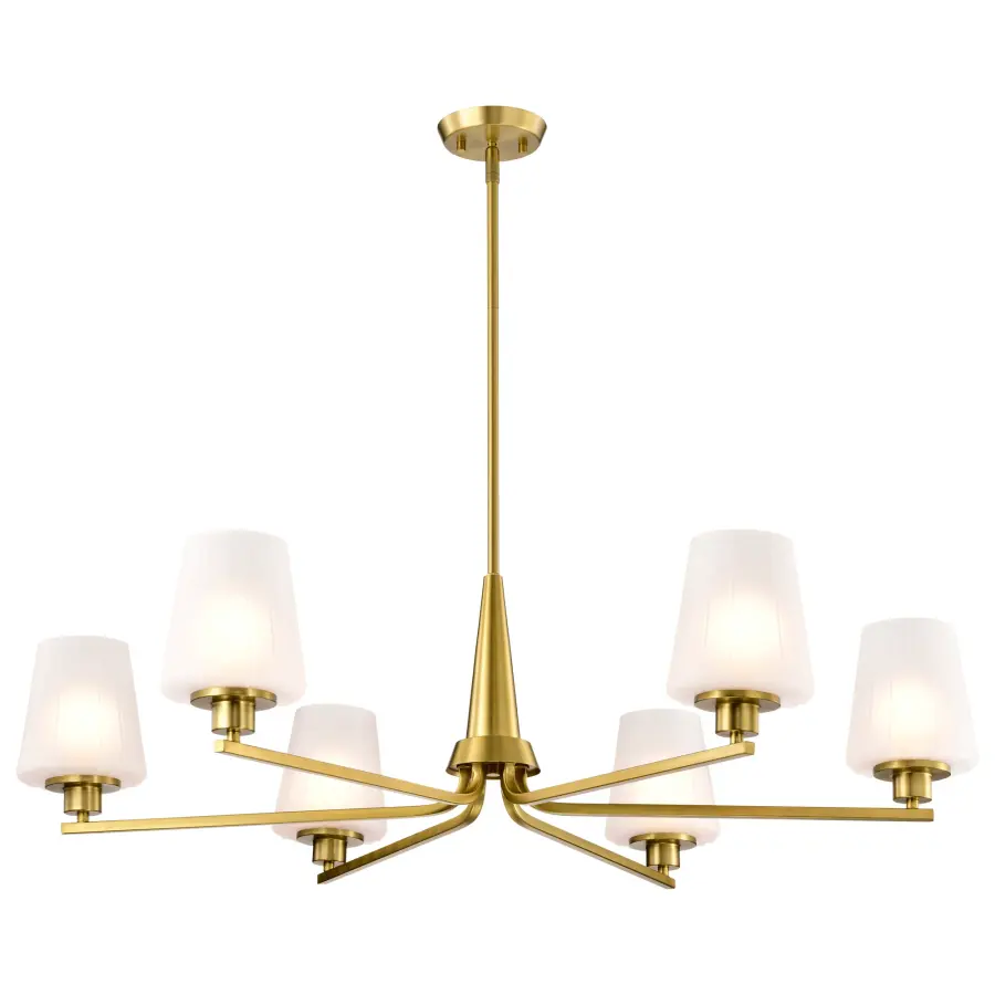 Lune 6-Light Chandelier in Vintage Brass with Etched White Glass - Image 2