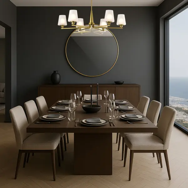 Lune 6-Light Chandelier in Vintage Brass with Etched White Glass - Image 16
