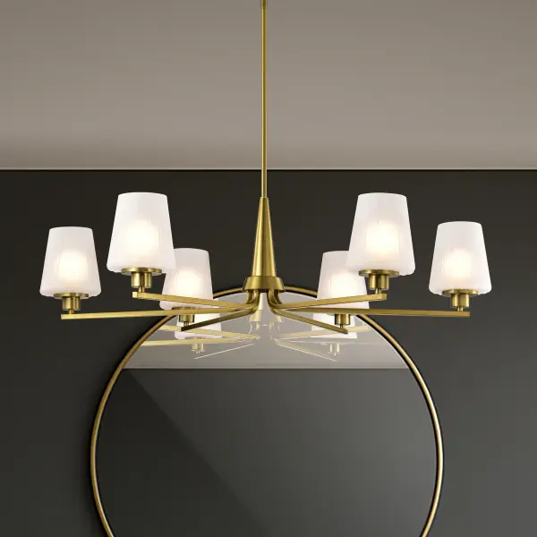 Lune 6-Light Chandelier in Vintage Brass with Etched White Glass - Image 17