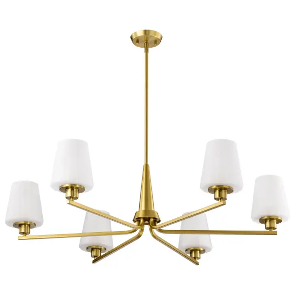 Lune 6-Light Chandelier in Vintage Brass with Etched White Glass - Image 3