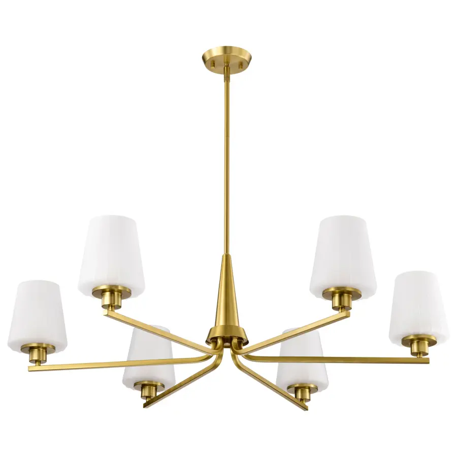 Lune 6-Light Chandelier in Vintage Brass with Etched White Glass - Image 3