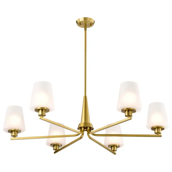 Lune 6-Light Chandelier in Vintage Brass with Etched White Glass - Image 4