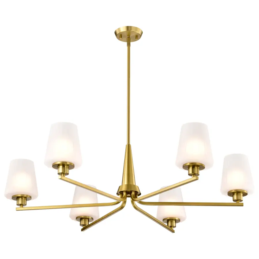 Lune 6-Light Chandelier in Vintage Brass with Etched White Glass - Image 4