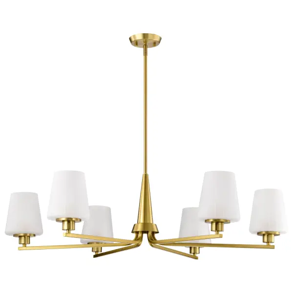 Lune 6-Light Chandelier in Vintage Brass with Etched White Glass - Image 5