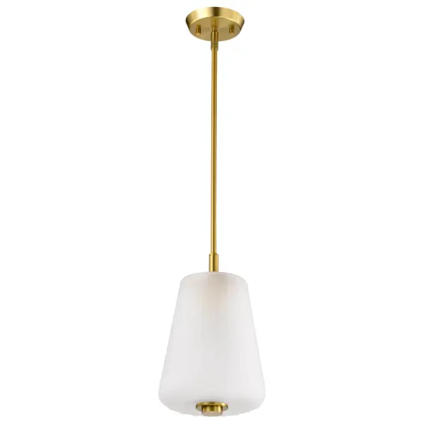 Lune Mini Pendant in Vintage Brass with Etched White Glass - Image 1