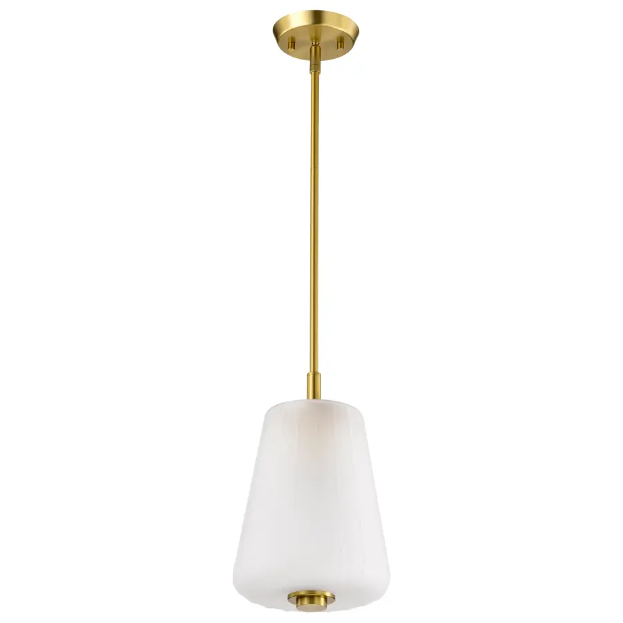 Lune Mini Pendant in Vintage Brass with Etched White Glass - Image 1