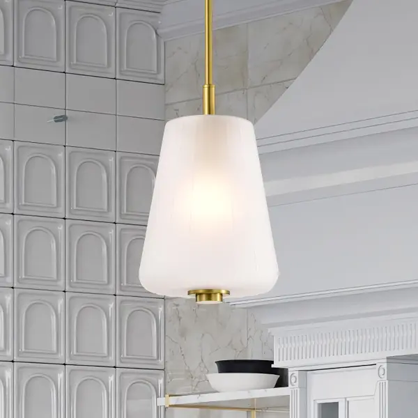 Lune Mini Pendant in Vintage Brass with Etched White Glass - Image 14