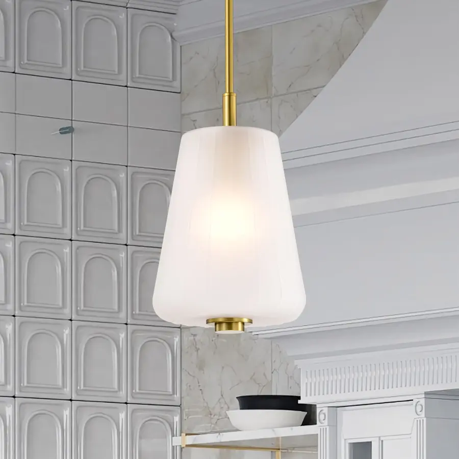 Lune Mini Pendant in Vintage Brass with Etched White Glass - Image 14