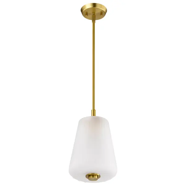 Lune Mini Pendant in Vintage Brass with Etched White Glass - Image 3