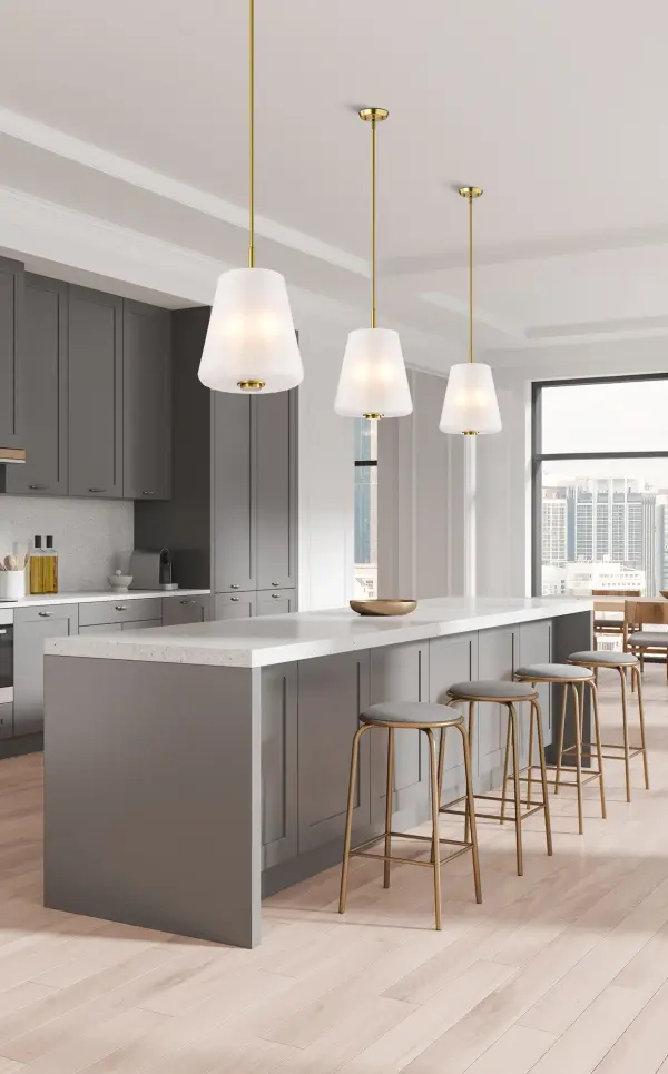Lune 3-Light Pendant in Vintage Brass with Etched White Glass - Image 14
