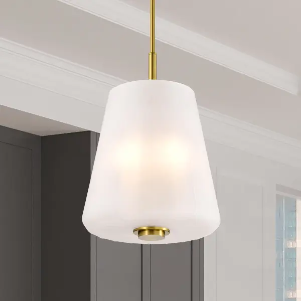 Lune 3-Light Pendant in Vintage Brass with Etched White Glass - Image 15