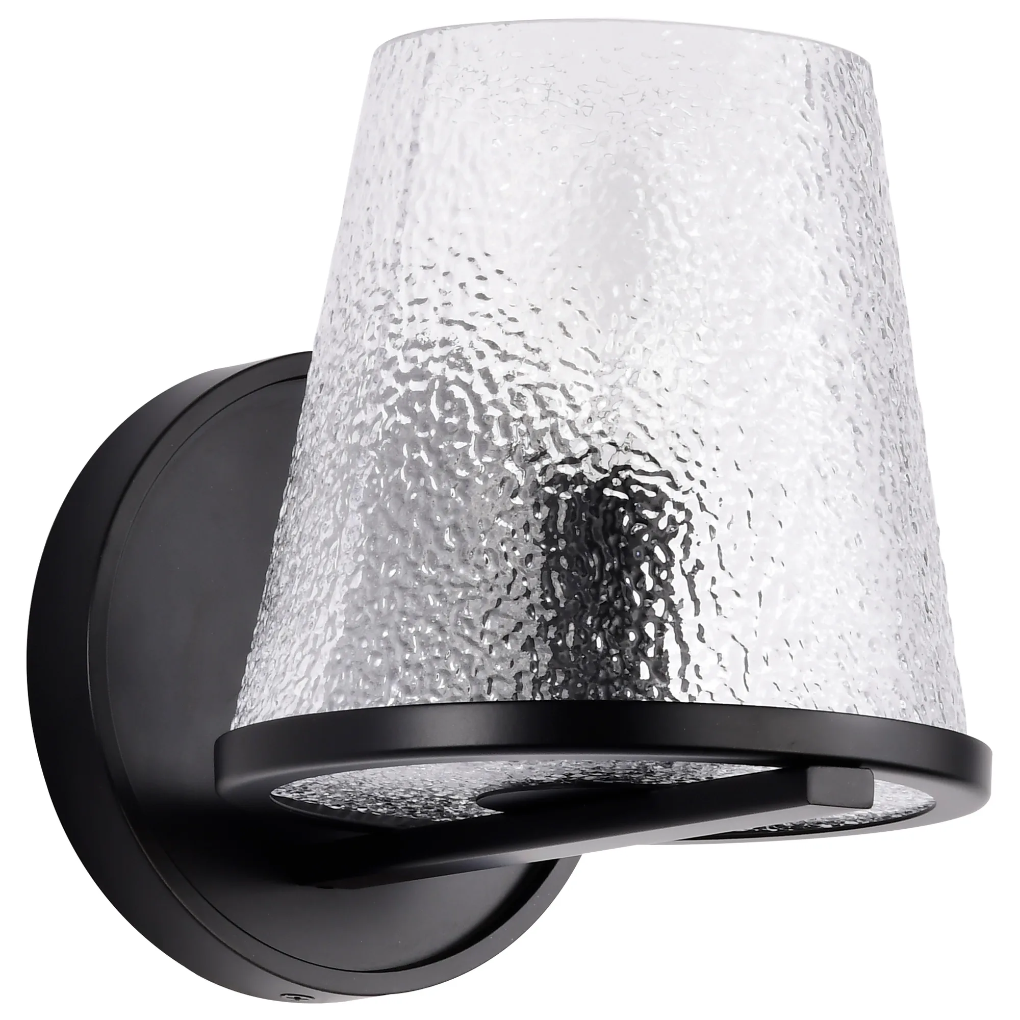 Valentine 1-Light Vanity Sconce in Black with Hammered Glass