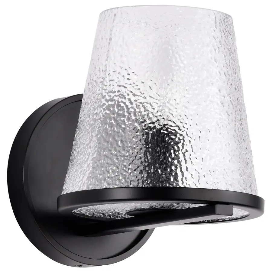 Valentine 1-Light Vanity Sconce in Black with Hammered Glass - Image 1