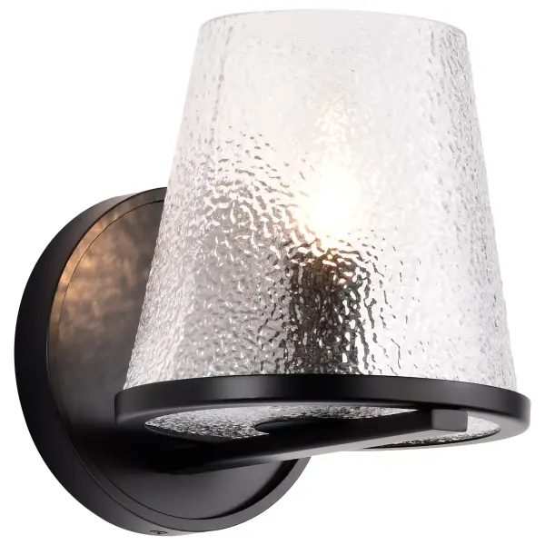 Valentine 1-Light Vanity Sconce in Black with Hammered Glass - Image 2