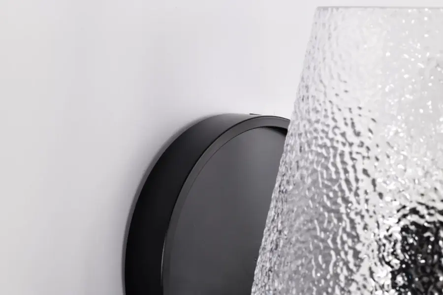 Valentine 1-Light Vanity Sconce in Black with Hammered Glass - Image 11