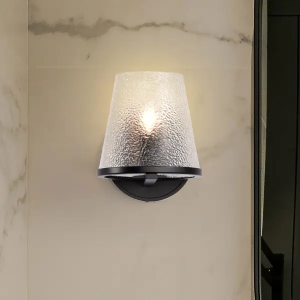 Valentine 1-Light Vanity Sconce in Black with Hammered Glass - Image 16