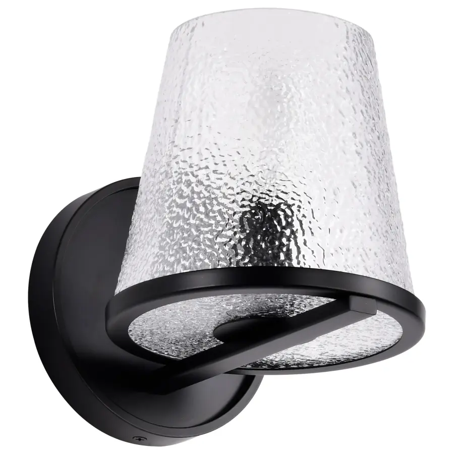 Valentine 1-Light Vanity Sconce in Black with Hammered Glass - Image 3