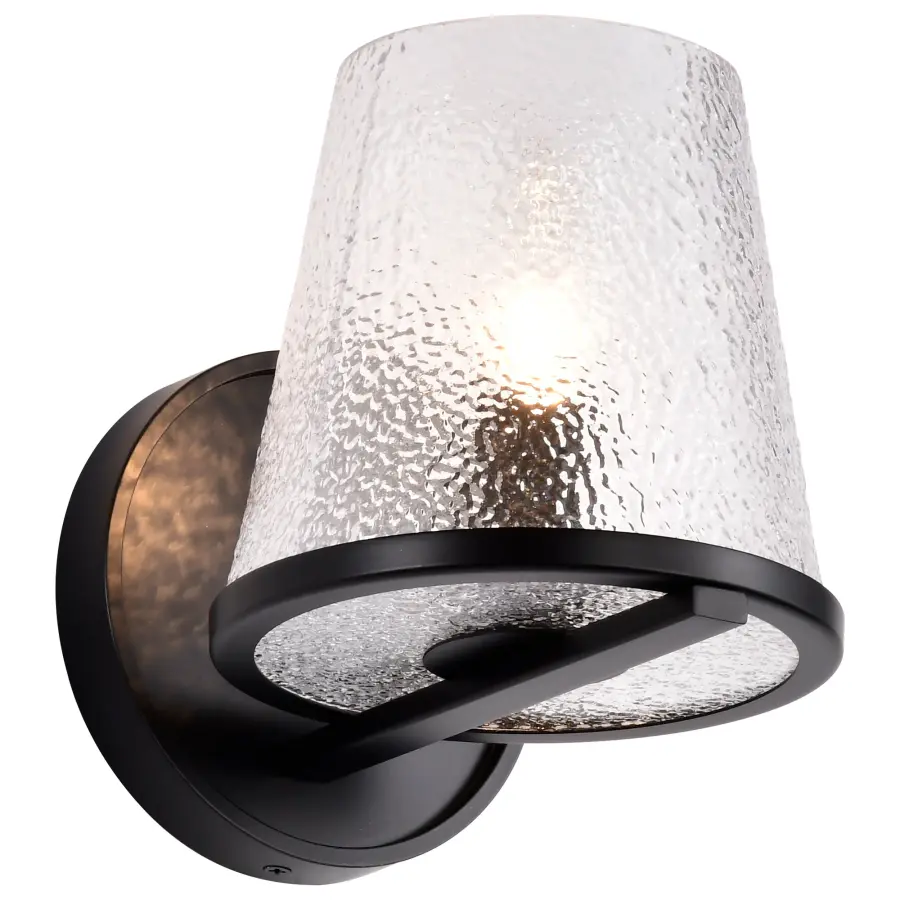Valentine 1-Light Vanity Sconce in Black with Hammered Glass - Image 4