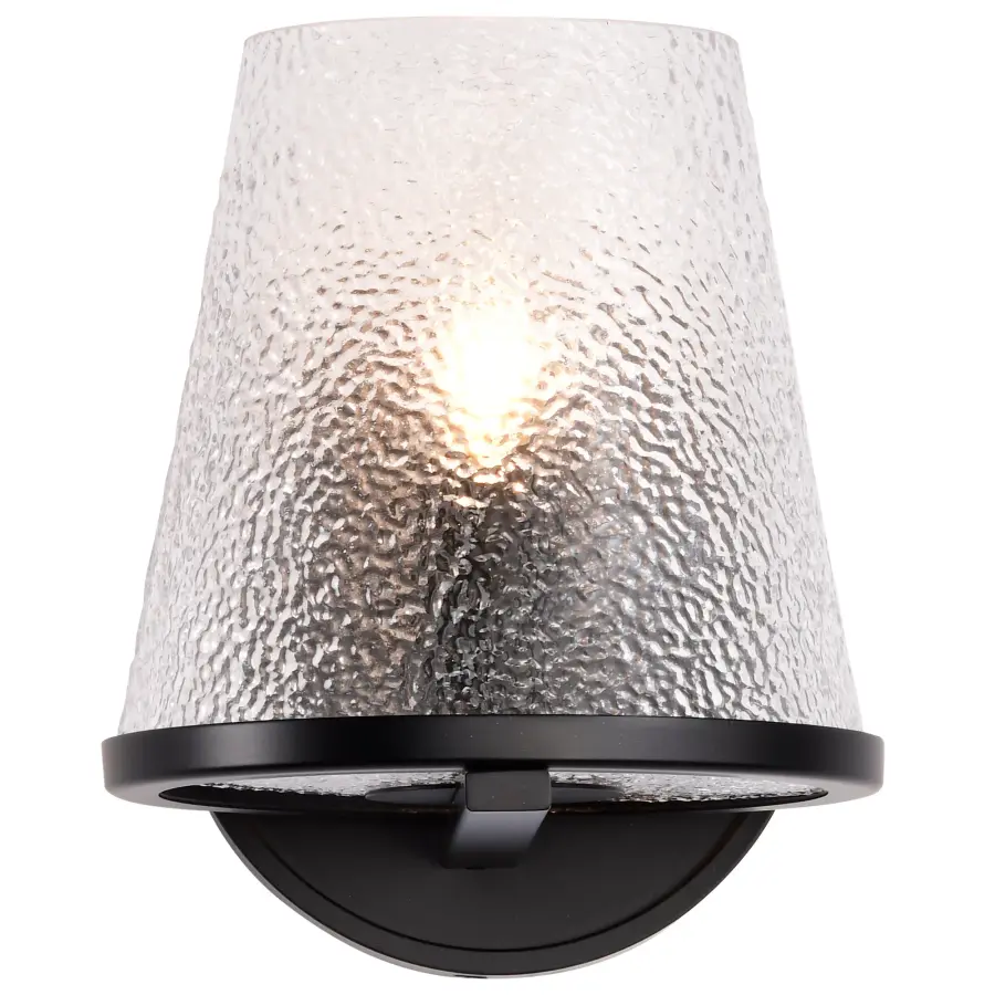 Valentine 1-Light Vanity Sconce in Black with Hammered Glass - Image 6