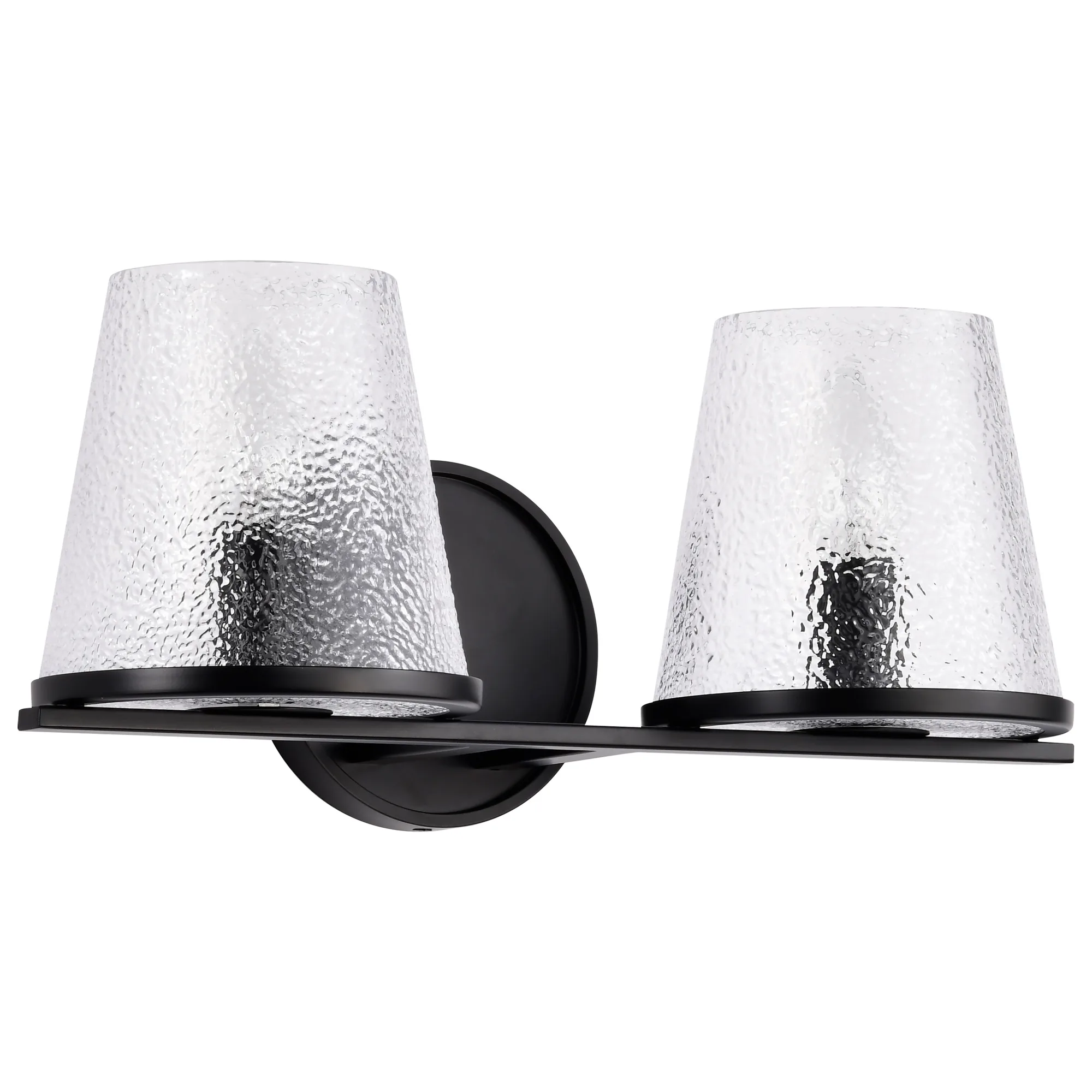 Valentine 2-Light Vanity in Black with Hammered Glass