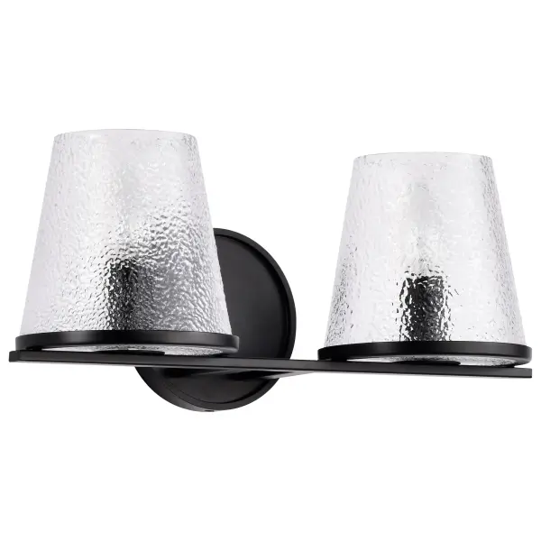 Valentine 2-Light Vanity in Black with Hammered Glass - Image 1