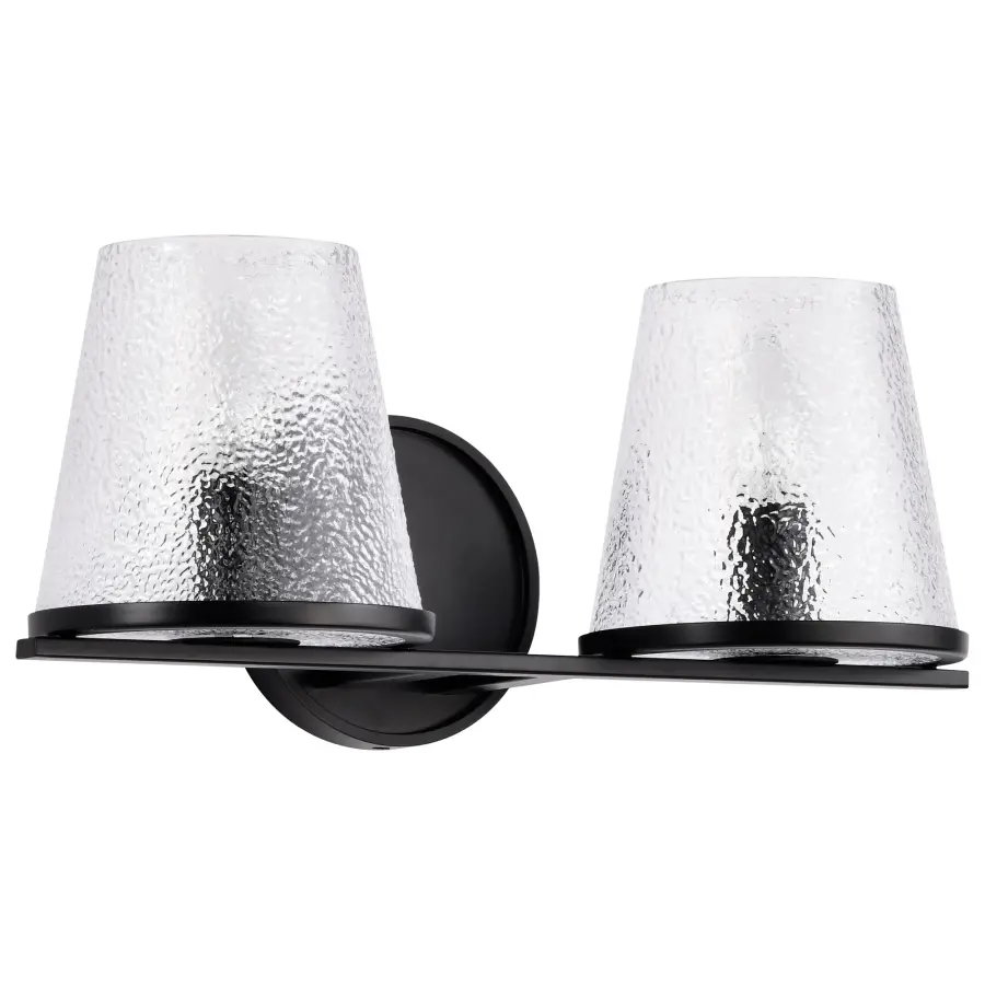 Valentine 2-Light Vanity in Black with Hammered Glass - Image 1