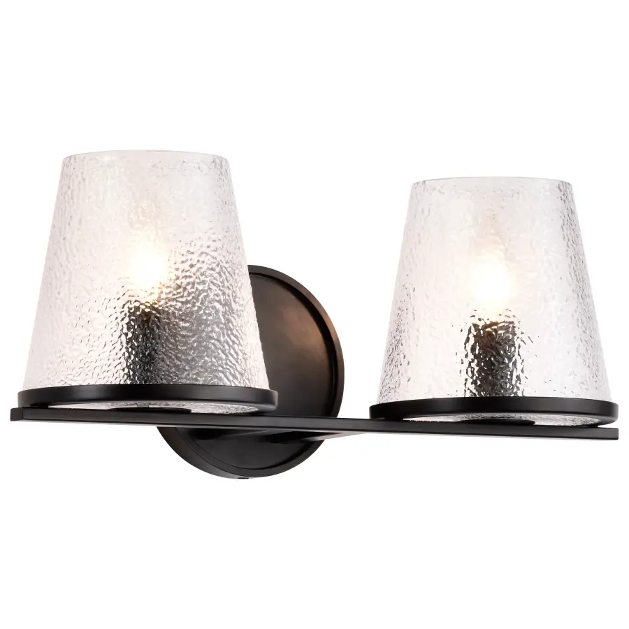 Valentine 2-Light Vanity in Black with Hammered Glass - Image 2