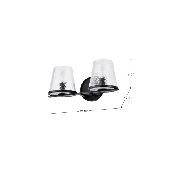 Valentine 2-Light Vanity in Black with Hammered Glass - Image 15