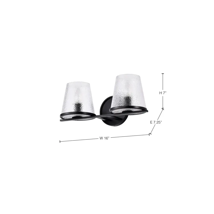 Valentine 2-Light Vanity in Black with Hammered Glass - Image 15