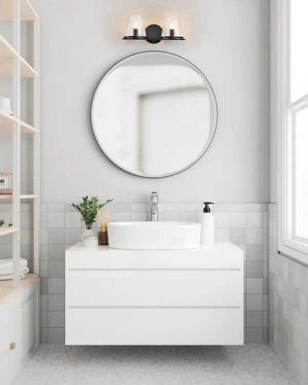 Valentine 2-Light Vanity in Black with Hammered Glass - Image 16