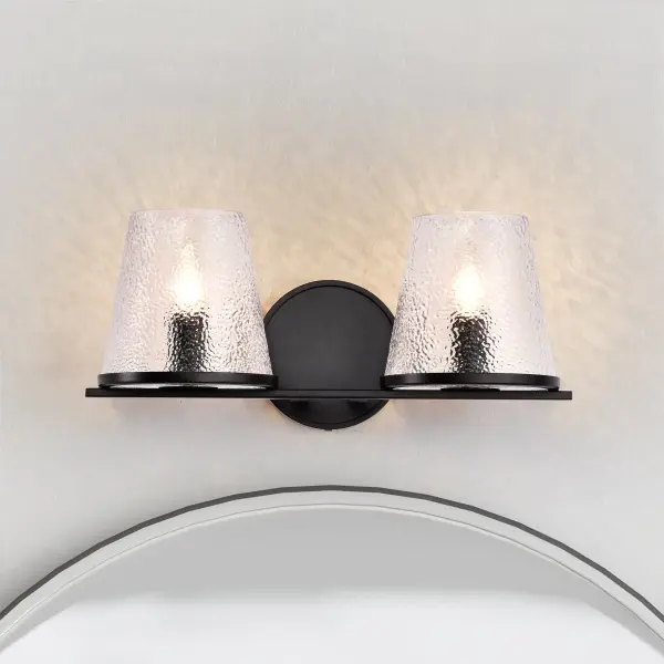 Valentine 2-Light Vanity in Black with Hammered Glass - Image 17