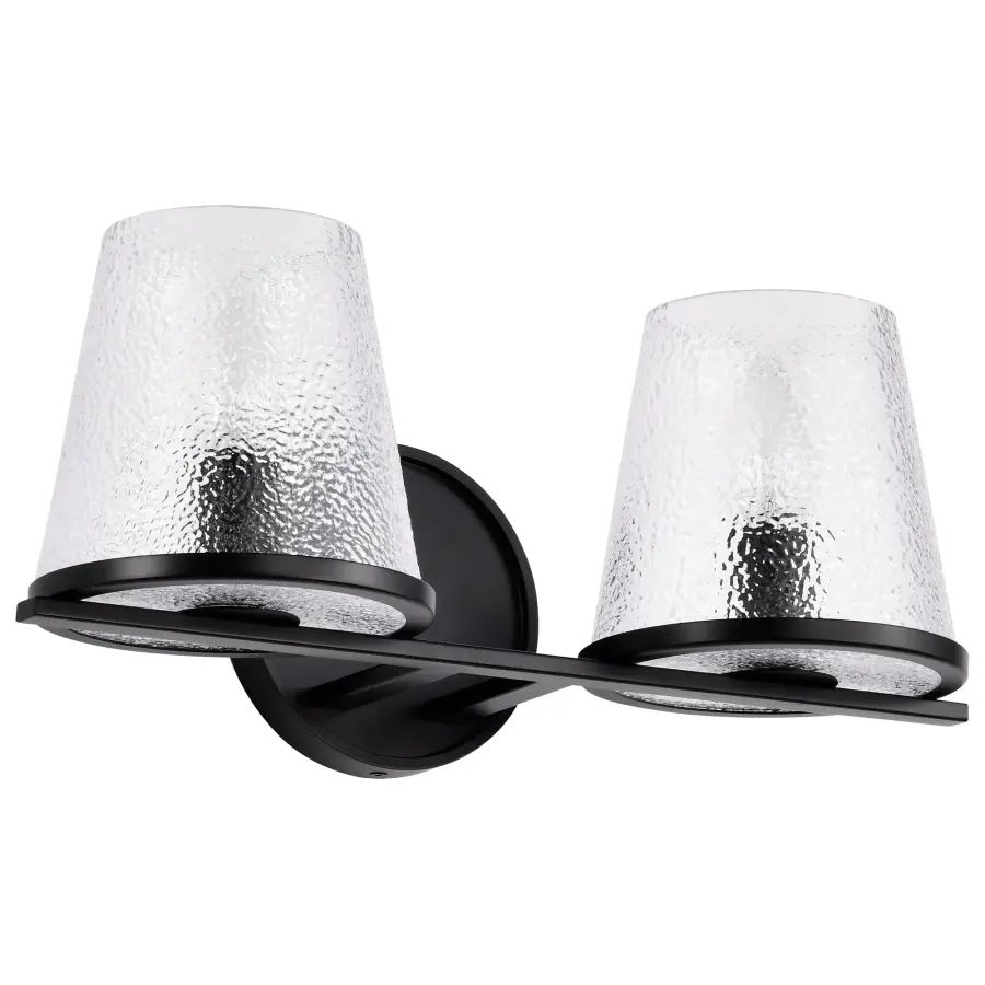 Valentine 2-Light Vanity in Black with Hammered Glass - Image 3
