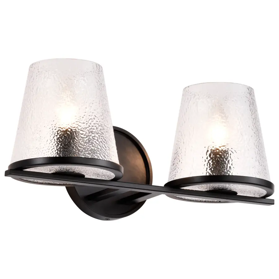 Valentine 2-Light Vanity in Black with Hammered Glass - Image 4