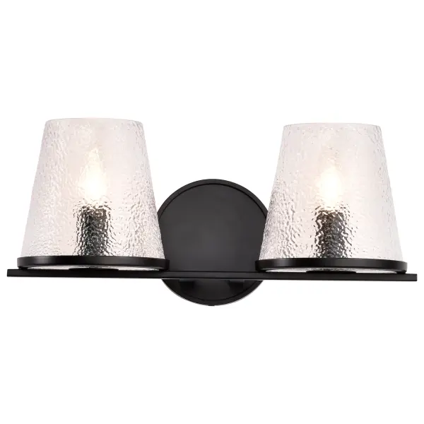 Valentine 2-Light Vanity in Black with Hammered Glass - Image 6