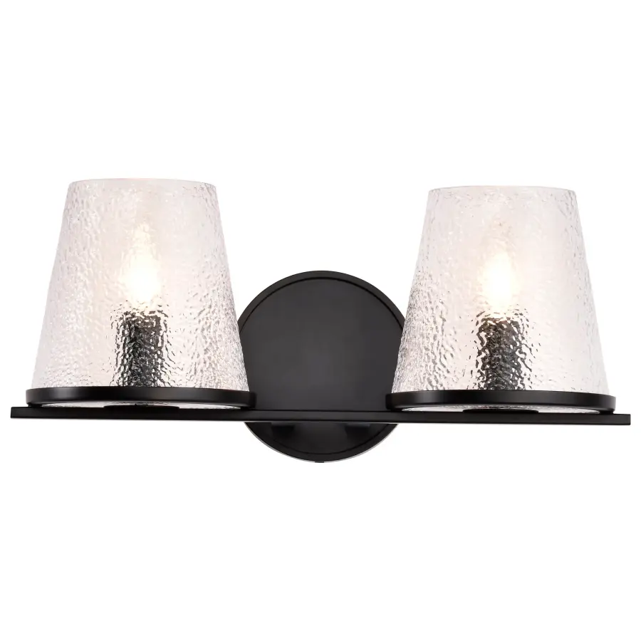 Valentine 2-Light Vanity in Black with Hammered Glass - Image 6
