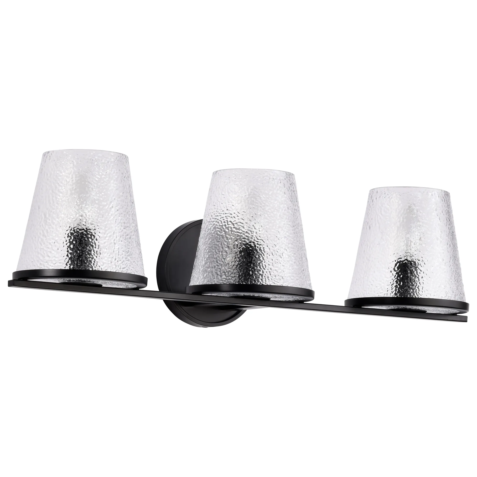 Valentine 3-Light Vanity in Black with Hammered Glass