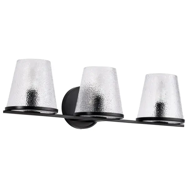 Valentine 3-Light Vanity in Black with Hammered Glass - Image 1