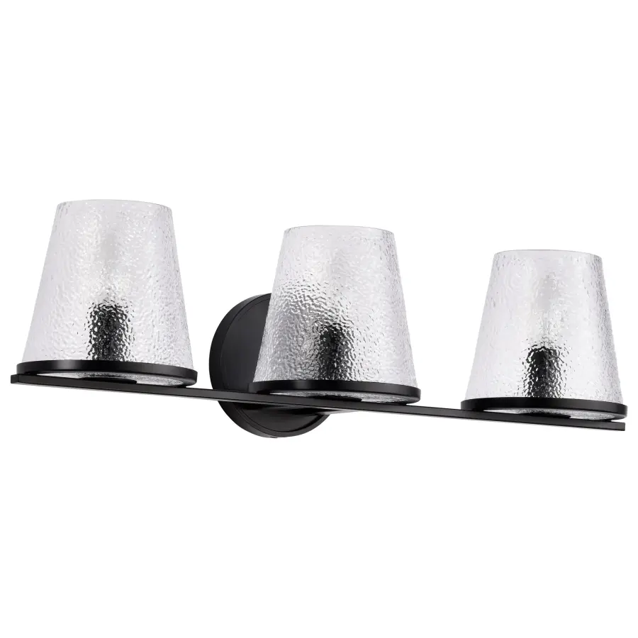 Valentine 3-Light Vanity in Black with Hammered Glass - Image 1