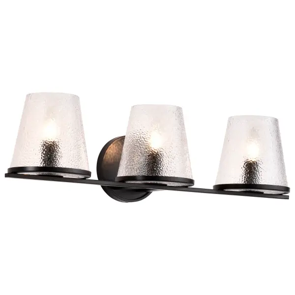 Valentine 3-Light Vanity in Black with Hammered Glass - Image 2