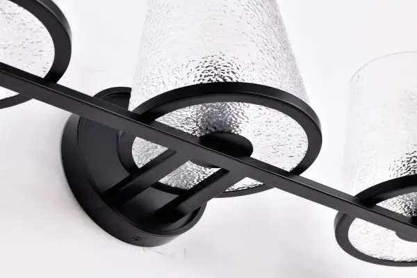 Valentine 3-Light Vanity in Black with Hammered Glass - Image 11