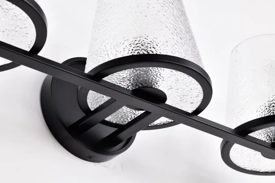 Valentine 3-Light Vanity in Black with Hammered Glass - Image 11