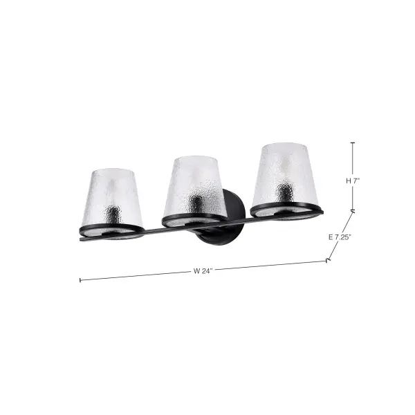 Valentine 3-Light Vanity in Black with Hammered Glass - Image 15