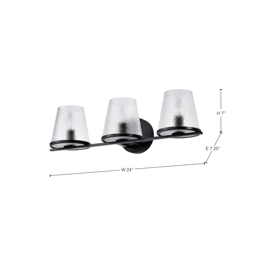 Valentine 3-Light Vanity in Black with Hammered Glass - Image 15