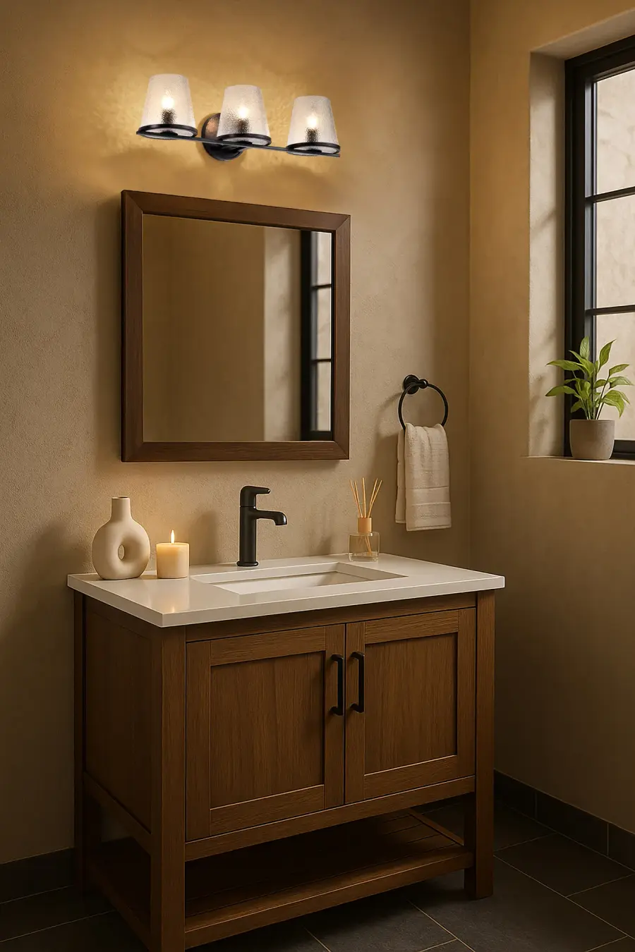 Valentine 3-Light Vanity in Black with Hammered Glass - Image 16