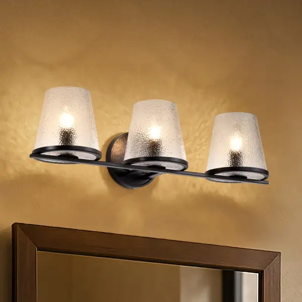 Valentine 3-Light Vanity in Black with Hammered Glass - Image 17