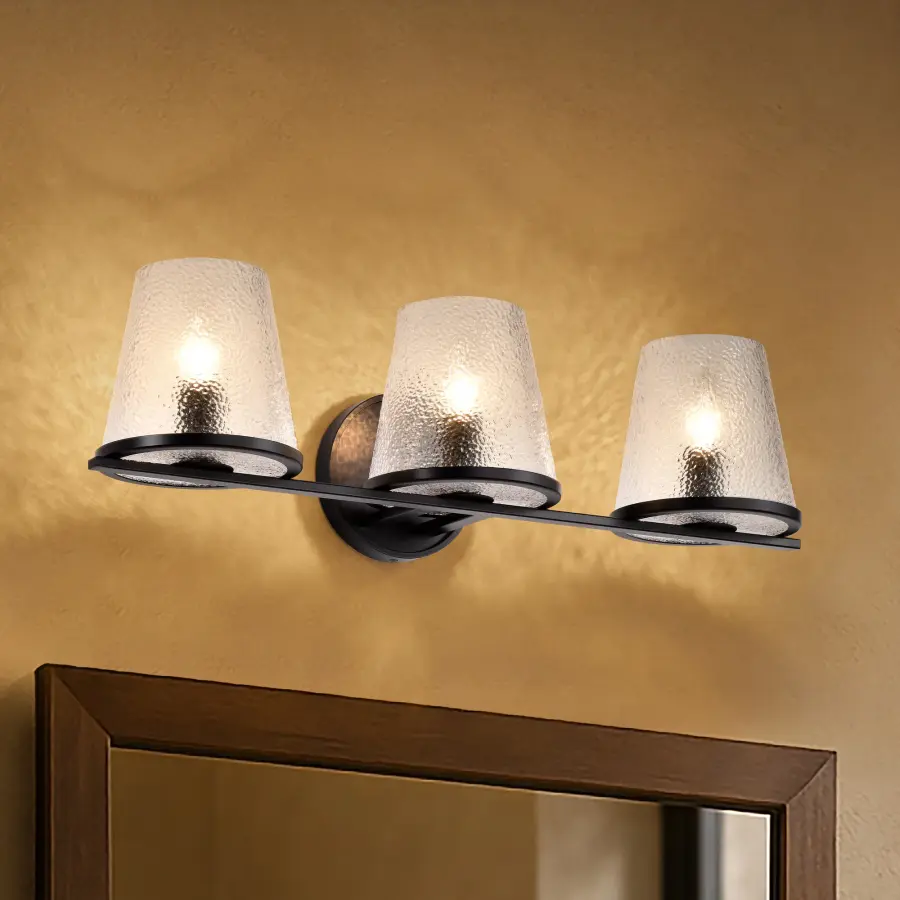 Valentine 3-Light Vanity in Black with Hammered Glass - Image 17
