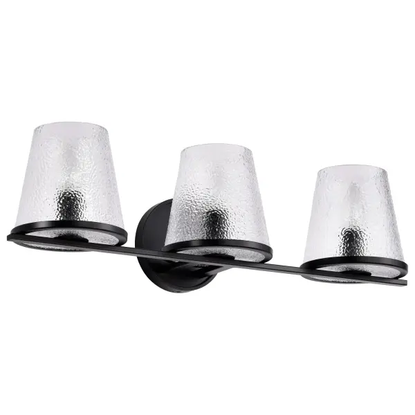 Valentine 3-Light Vanity in Black with Hammered Glass - Image 3