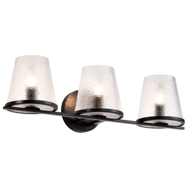 Valentine 3-Light Vanity in Black with Hammered Glass - Image 4