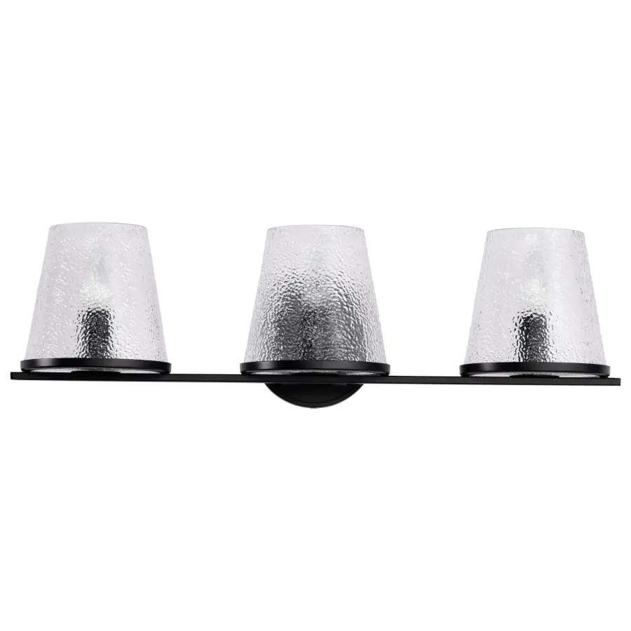 Valentine 3-Light Vanity in Black with Hammered Glass - Image 5