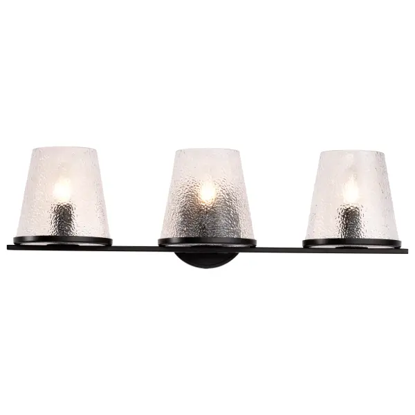 Valentine 3-Light Vanity in Black with Hammered Glass - Image 6